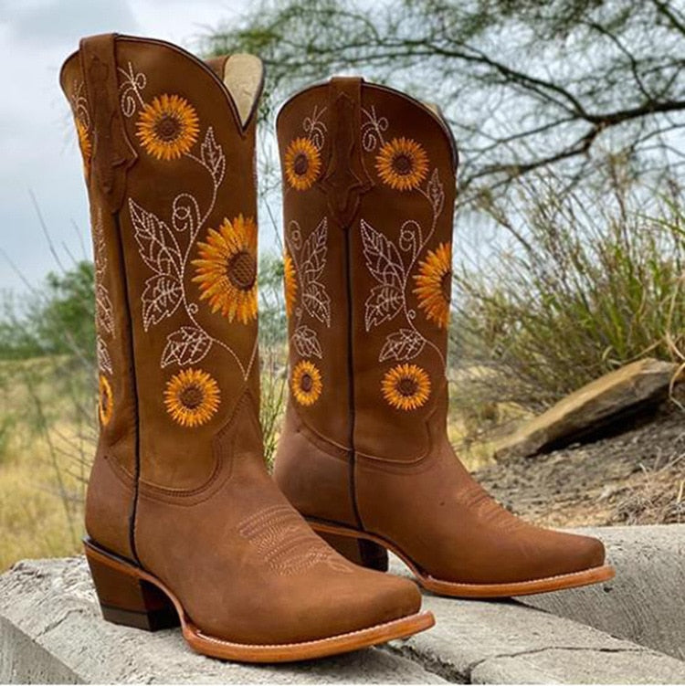 Sela - High-Heeled Floral Embroidered Boots