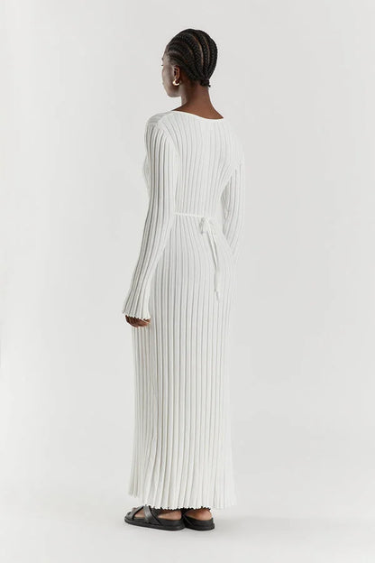 Luna™ | Elegant V-Neck Knitted Midi Dress