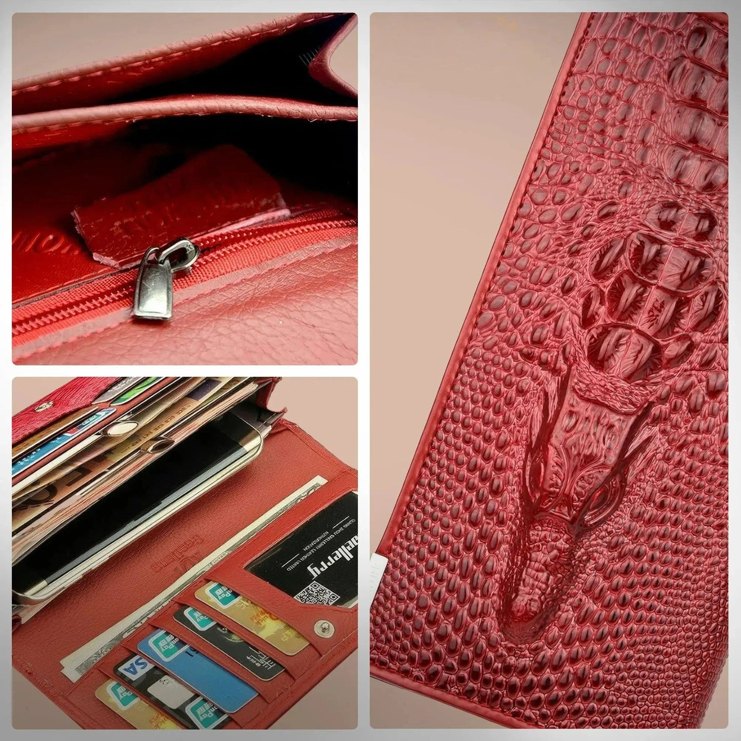 Caroline - Luxury Crocodile-Embossed Leather Wallet for Women