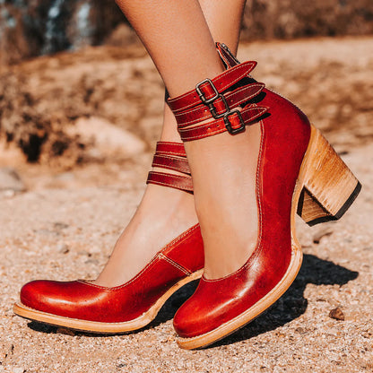 Ever - Women’s Round Toe Chunky Heels