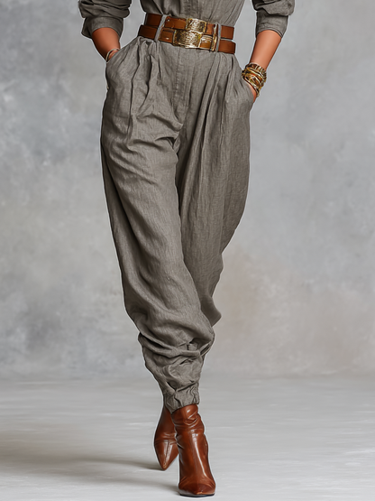 Women's Cotton And Linen Blended Long Sleeve Shirt Jumpsuit MDA3067G8Y