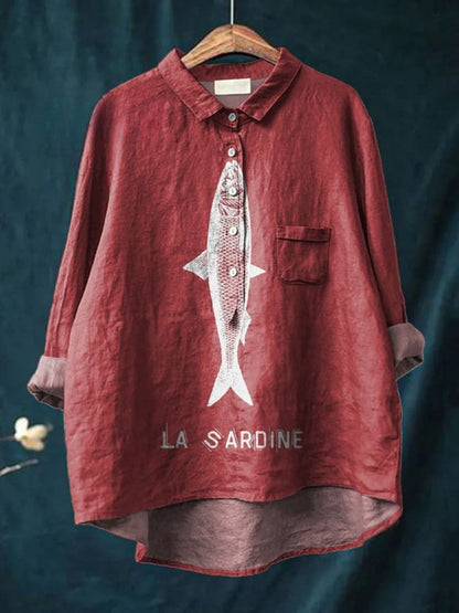 Mackenzie - Stylish Fish Print Cotton Shirt