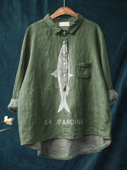Mackenzie - Stylish Fish Print Cotton Shirt