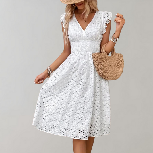 Eira - Elegant Elastic Waist Midi Dress