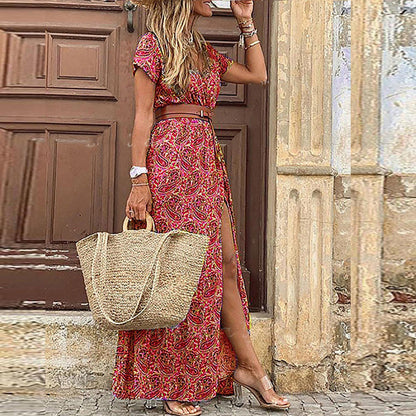 Jazzara - Vintage V-Neck Belted Midi Dress