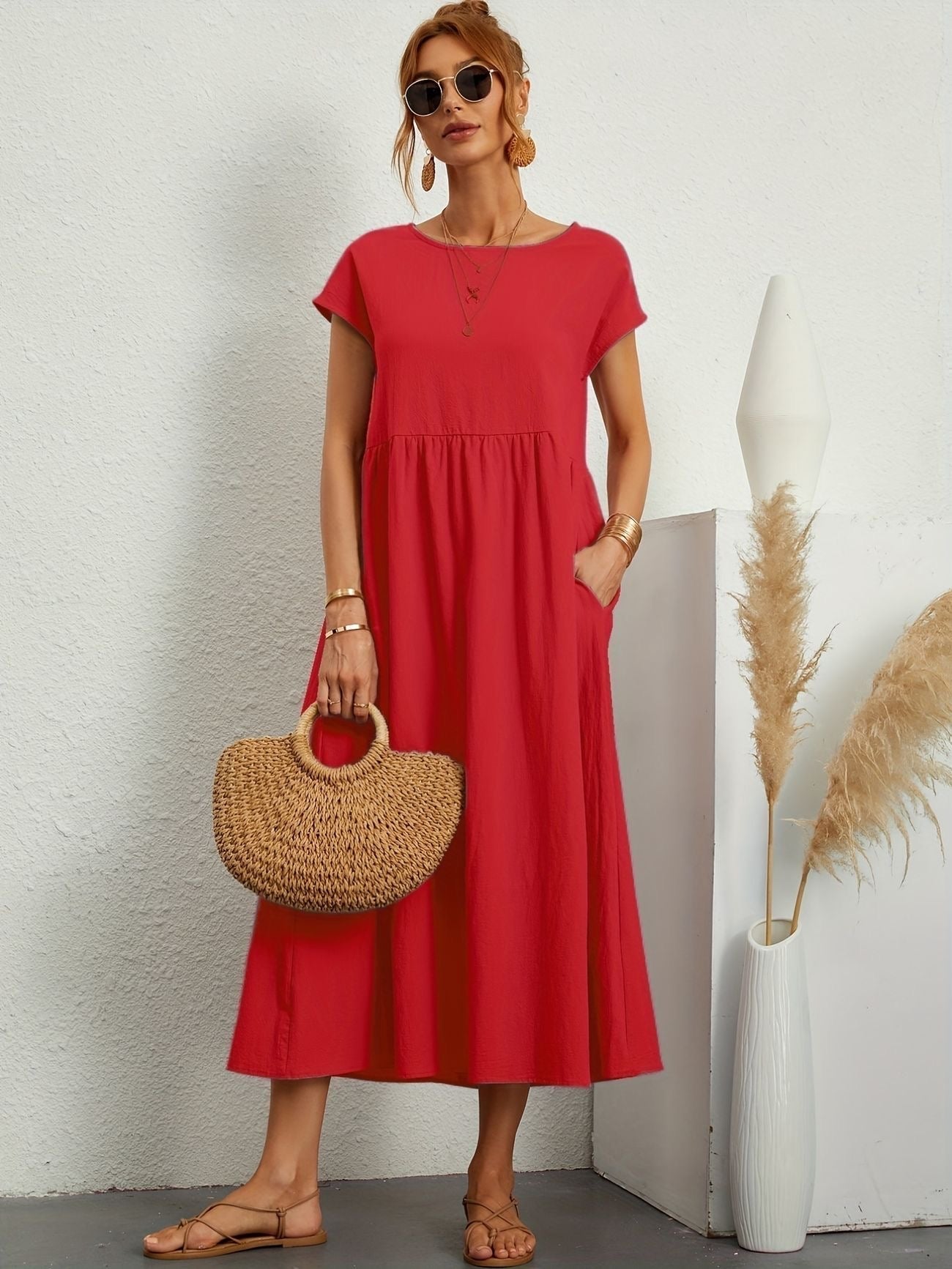 Kimber - Casual O-Neck Midi Dress