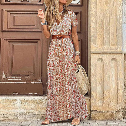 Jazzara - Vintage V-Neck Belted Midi Dress