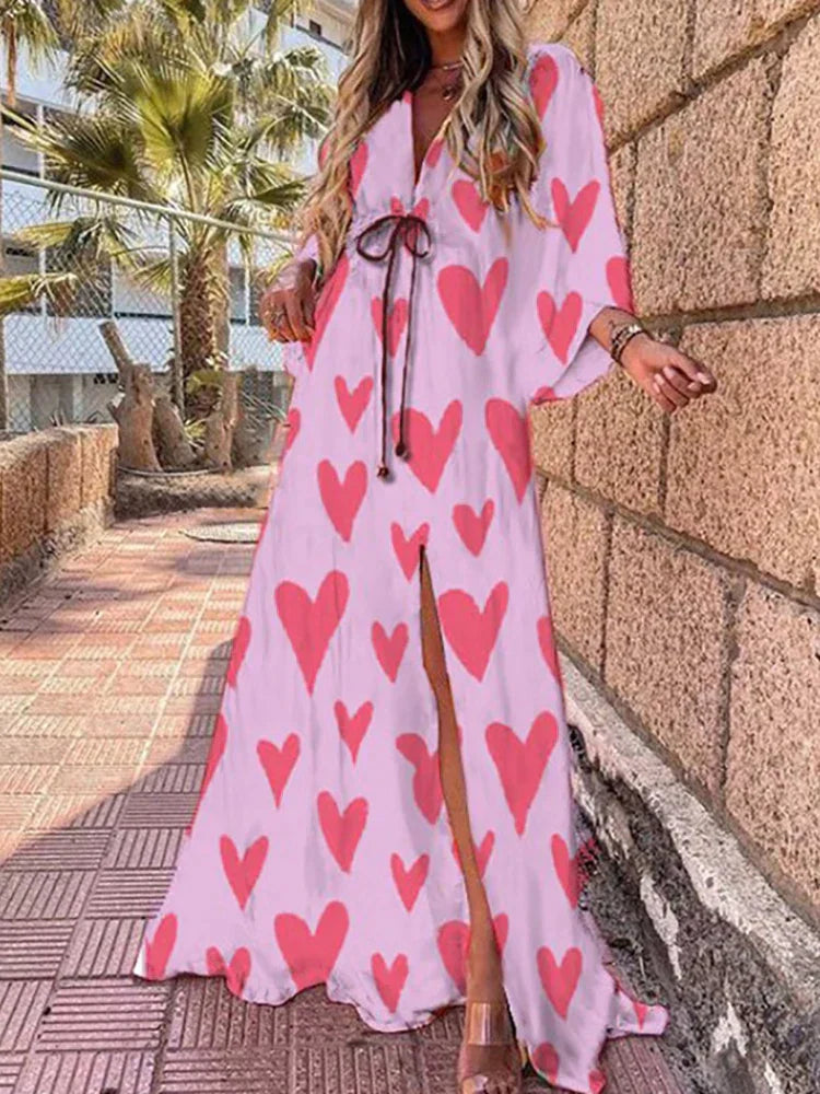 Lara - Bold Print Red Boho Dress