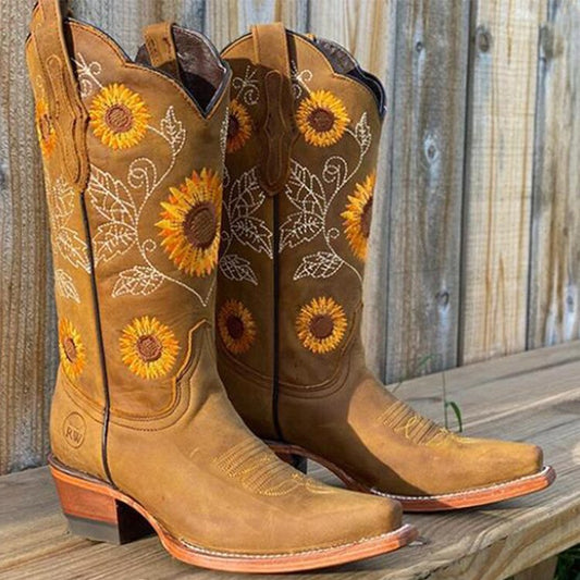 Sela - High-Heeled Floral Embroidered Boots