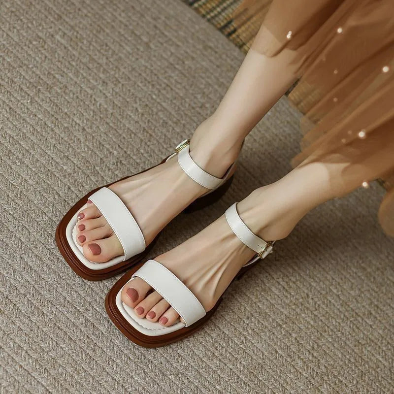 Celeste - Retro Square Heel Open-Toe Sandals