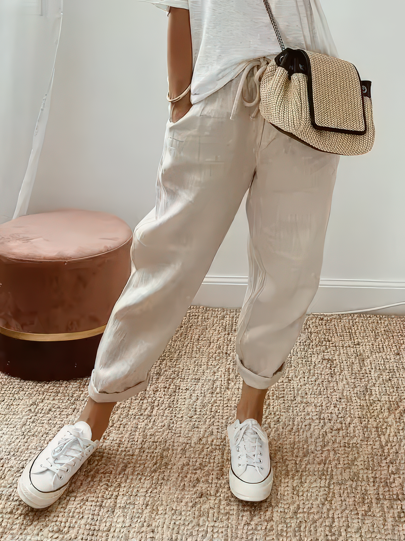 Clover - Comfortable Lace-Up Drawstring Elastic Waist Pants
