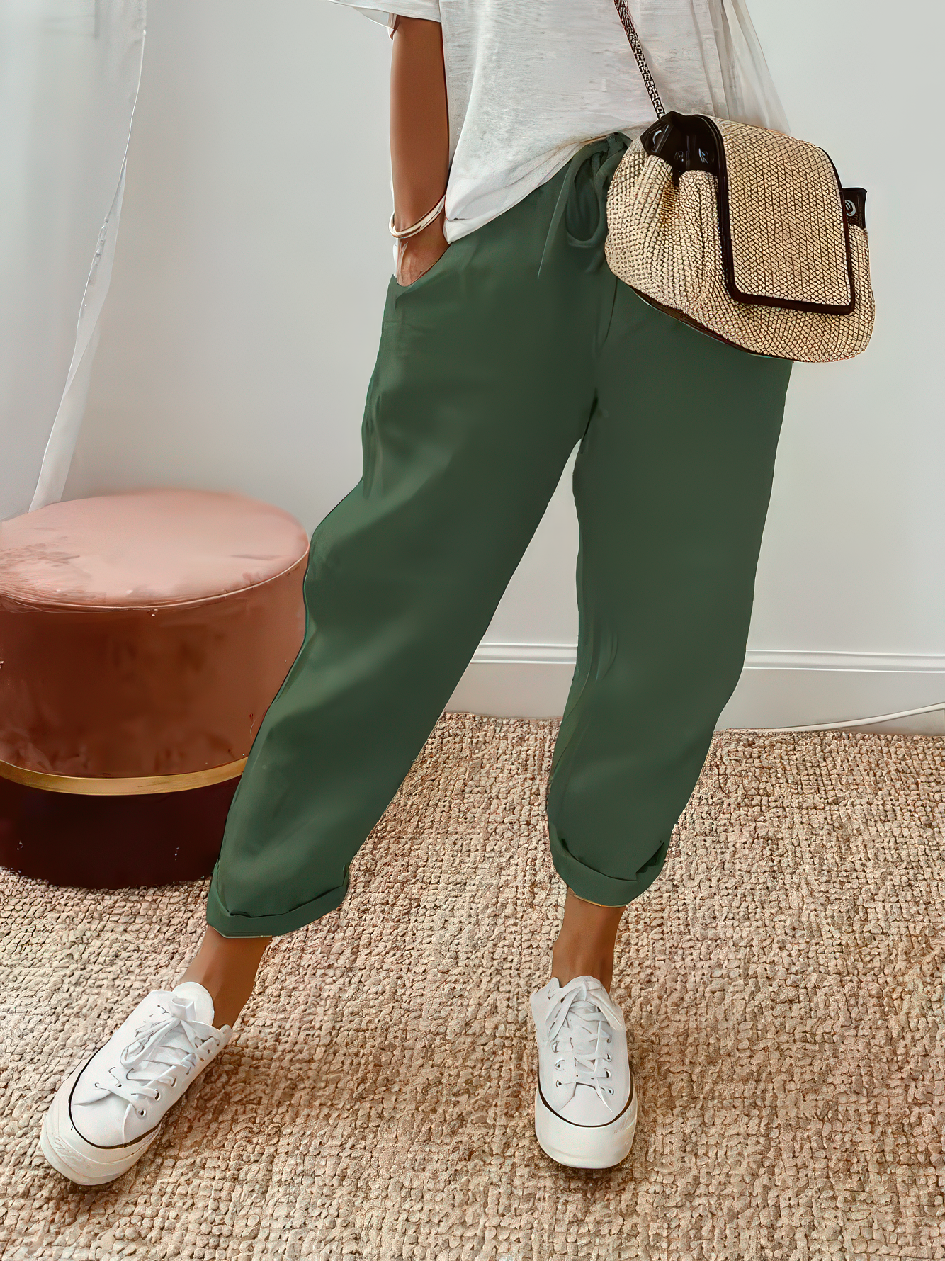 Clover - Comfortable Lace-Up Drawstring Elastic Waist Pants