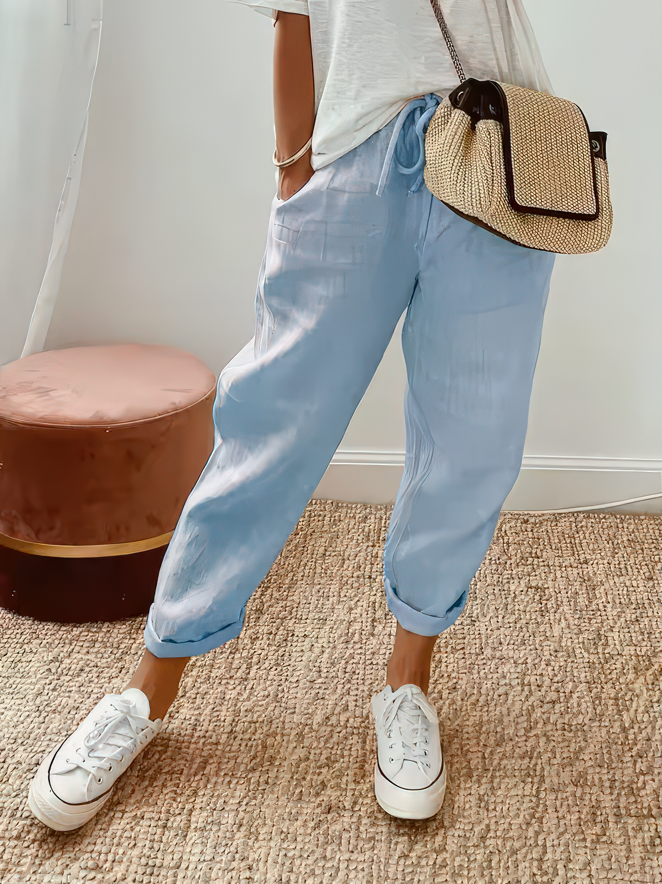 Clover - Comfortable Lace-Up Drawstring Elastic Waist Pants