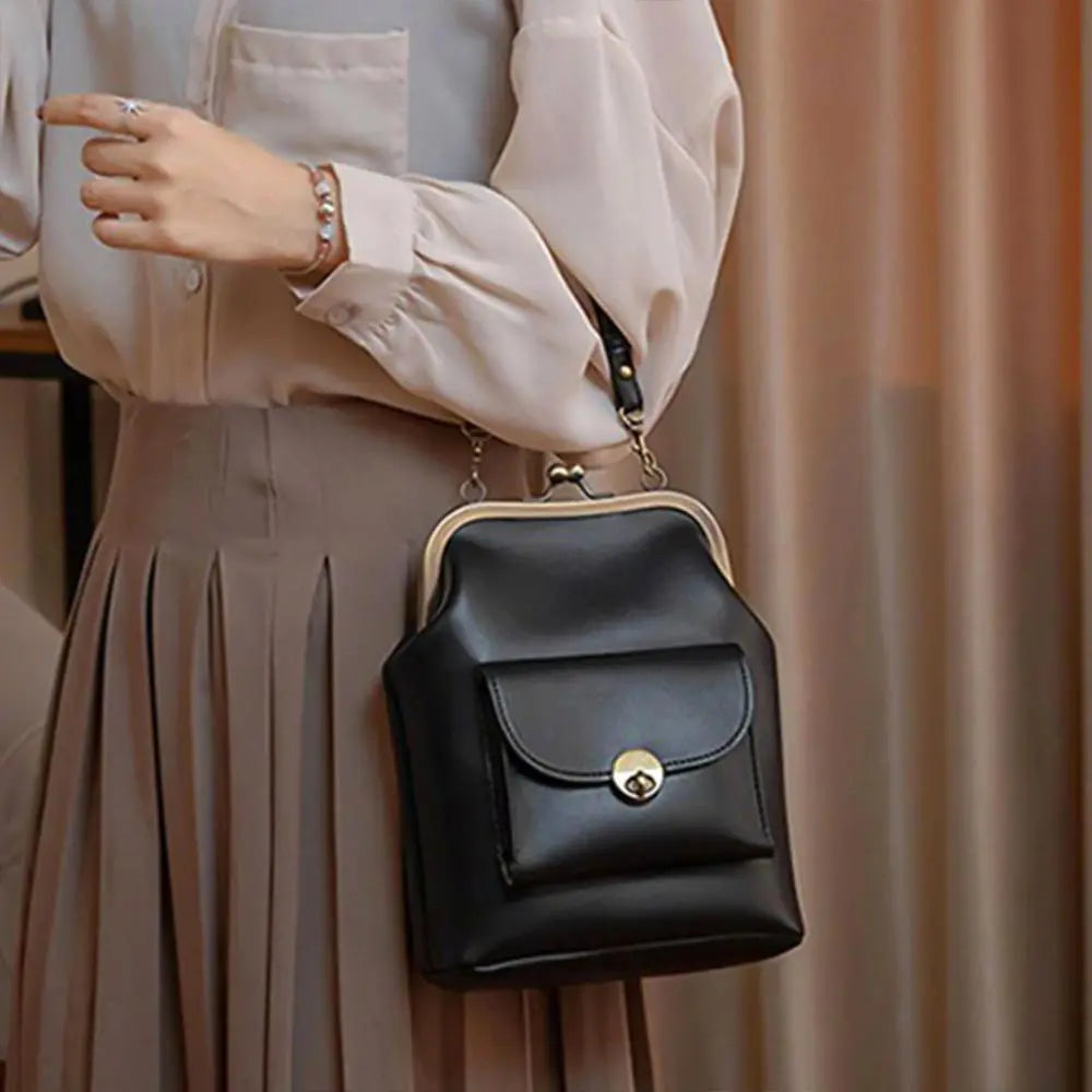Anna - Chic Leather Bag with Kiss-Lock Closure