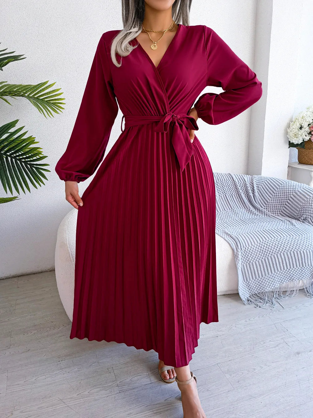 Azara - Timeless Lace Pleated Maxi Dress