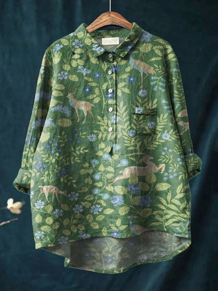 Paige - Vintage Floral And Animal Art Print Shirt