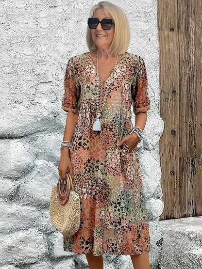 Danielle - Women's Vibrant Midi Dress With Pockets