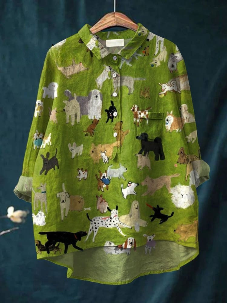 Grace - Charming Dog Art Print Lightweight Cotton Shirt