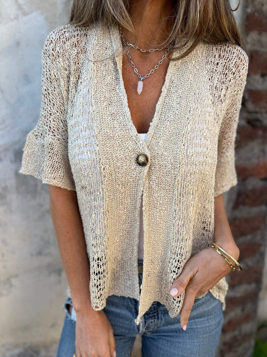 Kamila - Elegant Textured V-Neck Knit Top