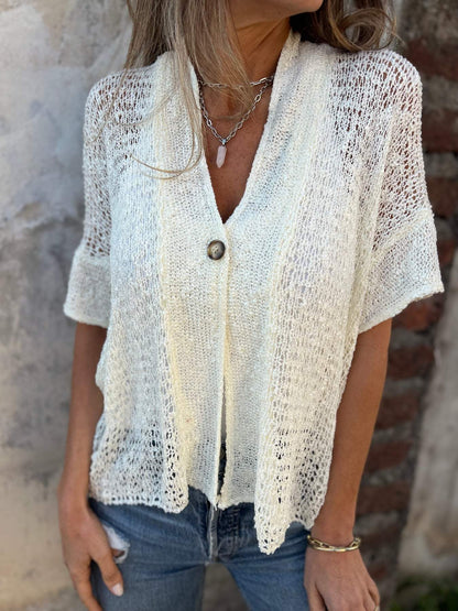 Kamila - Elegant Textured V-Neck Knit Top