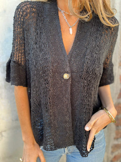 Kamila - Elegant Textured V-Neck Knit Top