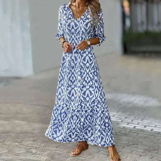 Esmeralda - Cozy Chic V-Neck Print Dress